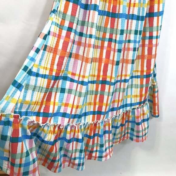 Cato Casual V-Neck Smocked Midi Dress Multi-Color Check Print S - Picture 7 of 10